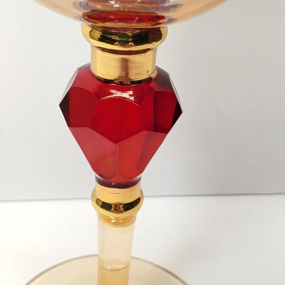 Pier 1 Amber Luster Red Jewel Water Goblet Crystal Stem Elegant